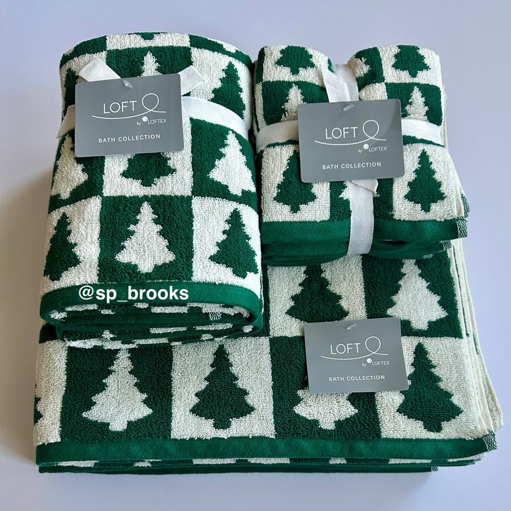 🎁8PC LOFT Bath Towel Set - Evergreen Christmas Holiday Towels - 100% Cotton